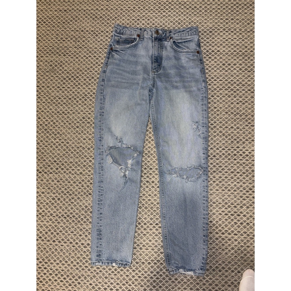 Zara Denim Jeans Capris Distressed Frayed Hem Light Wash Women's Size 6 Street